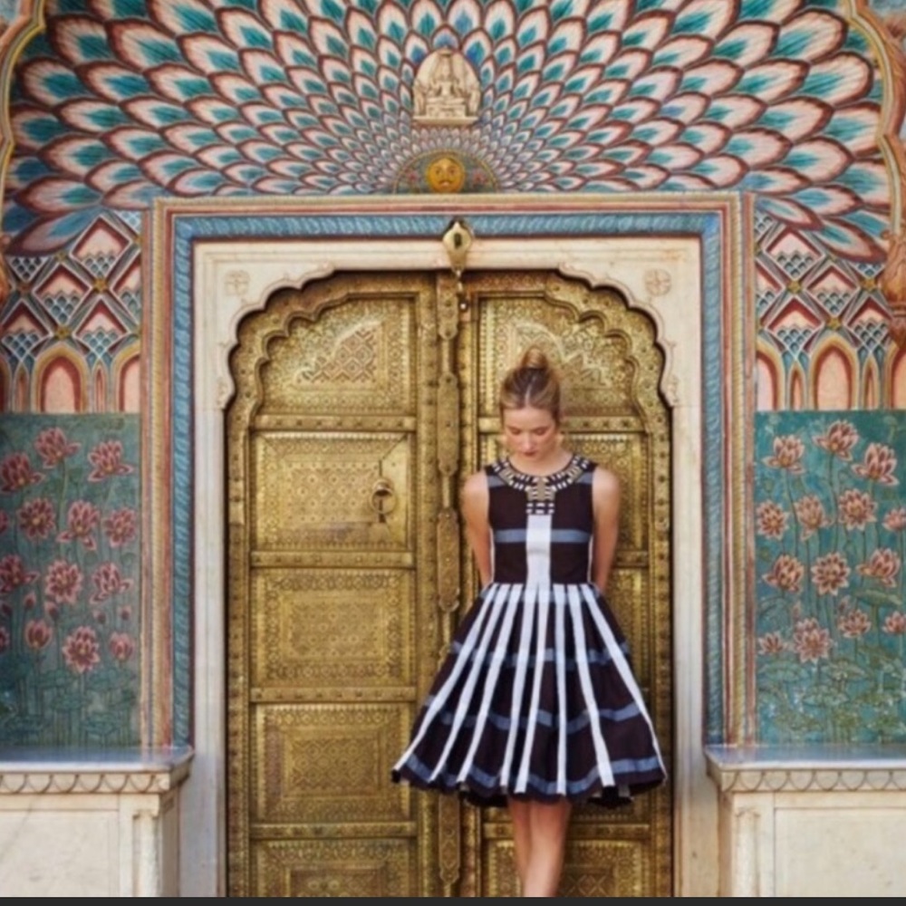 Anthropologie Maeve Pleated Plaid Embellished Dress